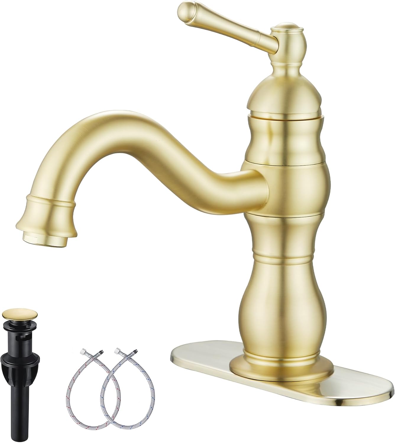 Brushed Gold Bathroom Faucet with 360 Swivel and Pop Up Drain