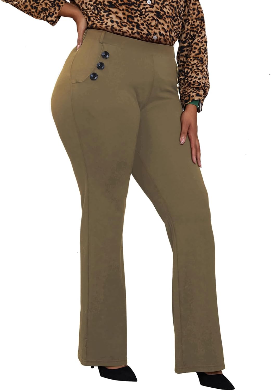 DGD Wrinkle-Free Stretch Dress Pants for Plus Size Women