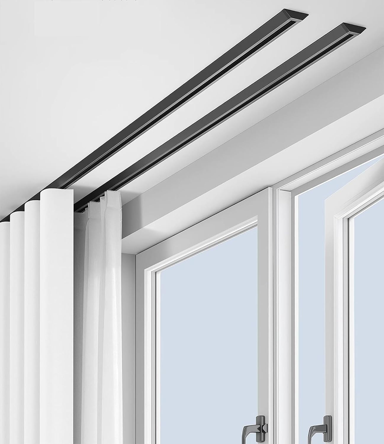 Premium 27.9ft Black Double Curtain Rods