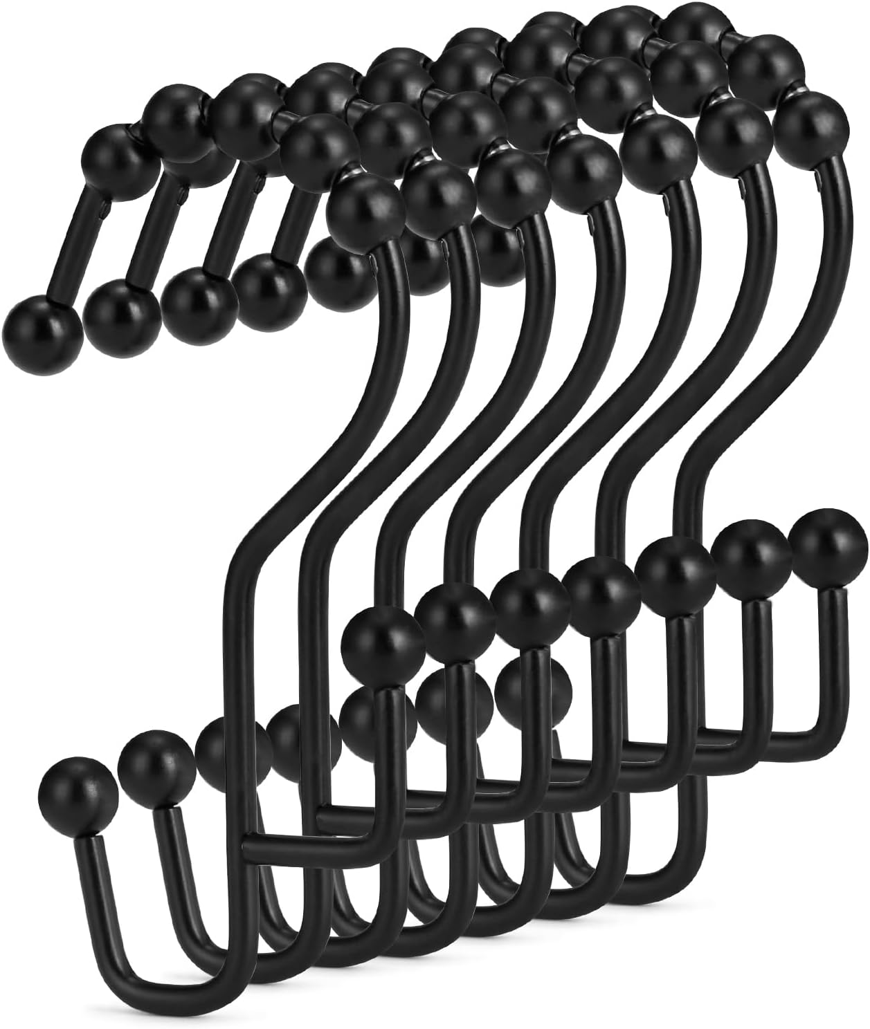 Rust-Proof Double Hook Shower Curtain Rings - Easy Glide Black