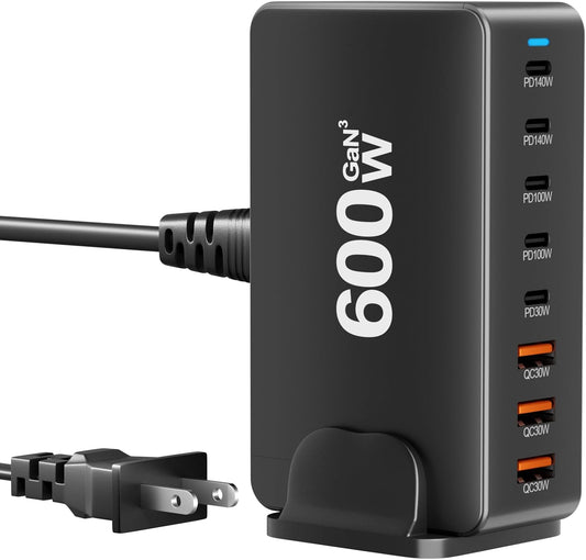 600W USB C Fast Charger Block for Multiple Devices - 8 Ports