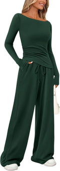 Women's 2 Piece Lounge Set Asymmetrical Top & Wide Leg Pants - Cozy