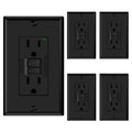 GFCI Outlet 15 Amp Black 5 Pack - Self-Test Narrow Design