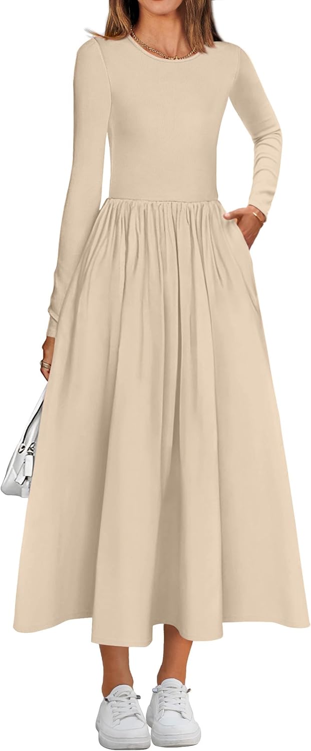 KIRUNDO Women Casual Long Sleeve Midi Dress for Fall Weddings