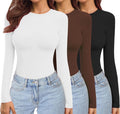 Ekouaer Womens 3 Pack Long Sleeve Crew Neck Tops - Soft Fitted Basics