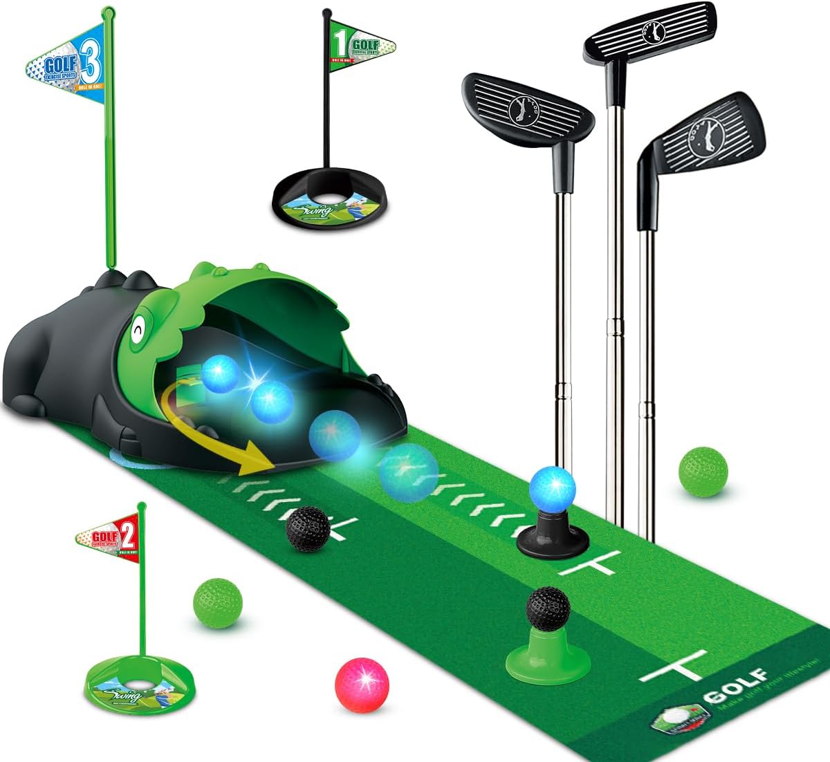 Upgraded Kids Toy Golf Set with Dinosaur Ball Returner Fun