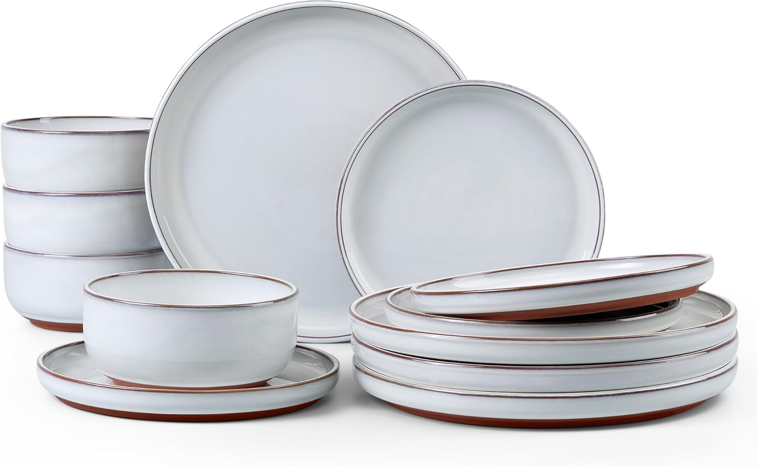 E-far Stoneware Dinnerware Sets for 4, Elegant 12 Piece Set