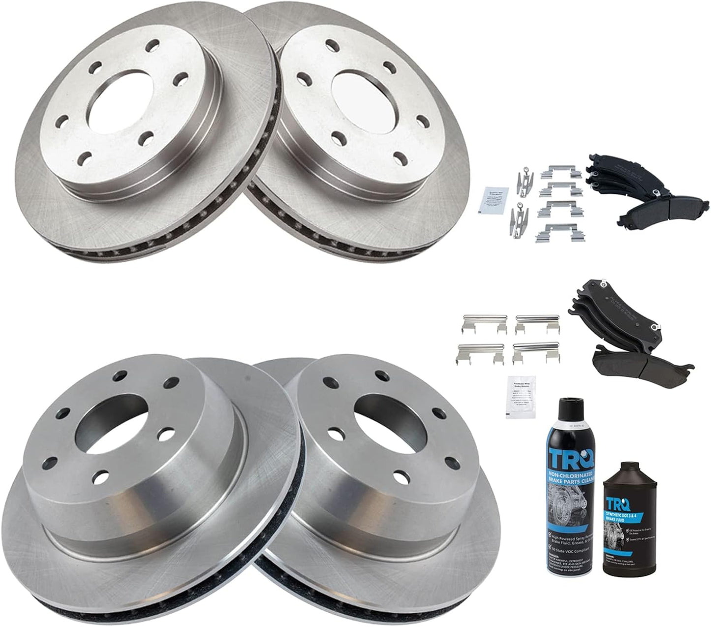 TRQ Front & Rear Brake Pad & Rotor Kit for Cadillac & GMC
