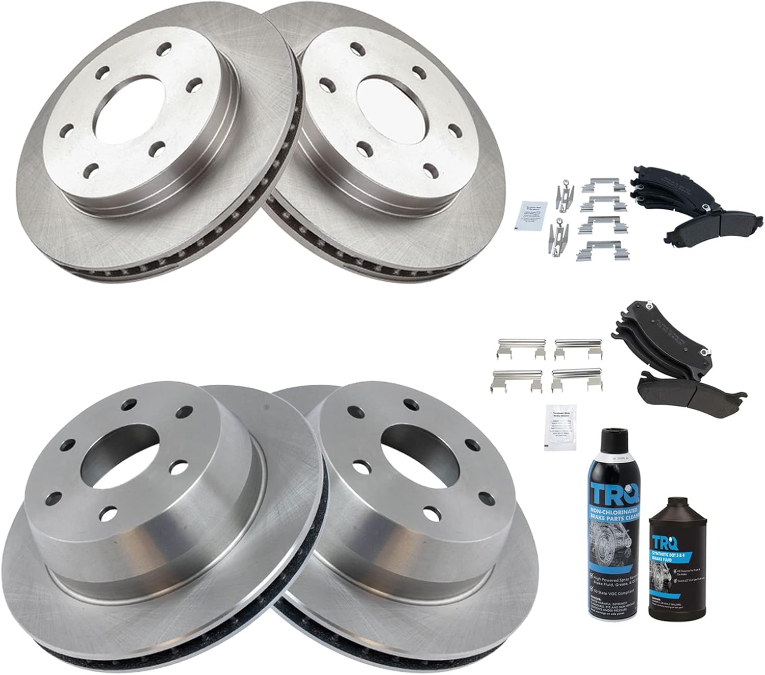 TRQ Front & Rear Brake Pad & Rotor Kit for Cadillac & GMC