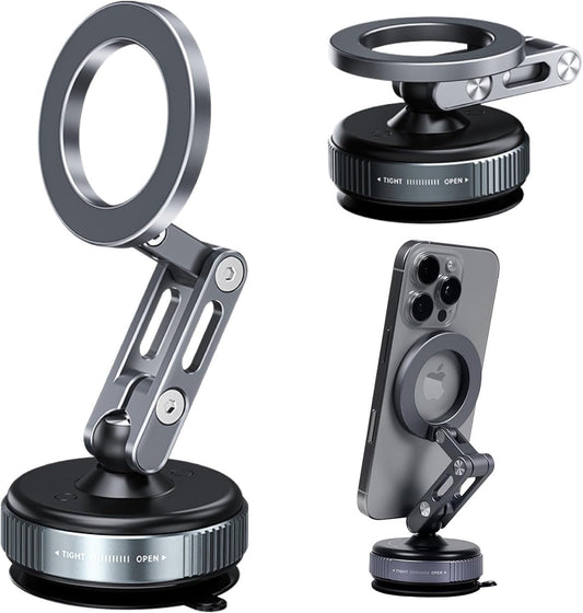 Vacuum Magnetic Car Phone Mount with 360 Rotation and Stability