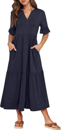 ANRABESS Women's Ruffle Sleeve Tiered Maxi Dress - Flowy Summer