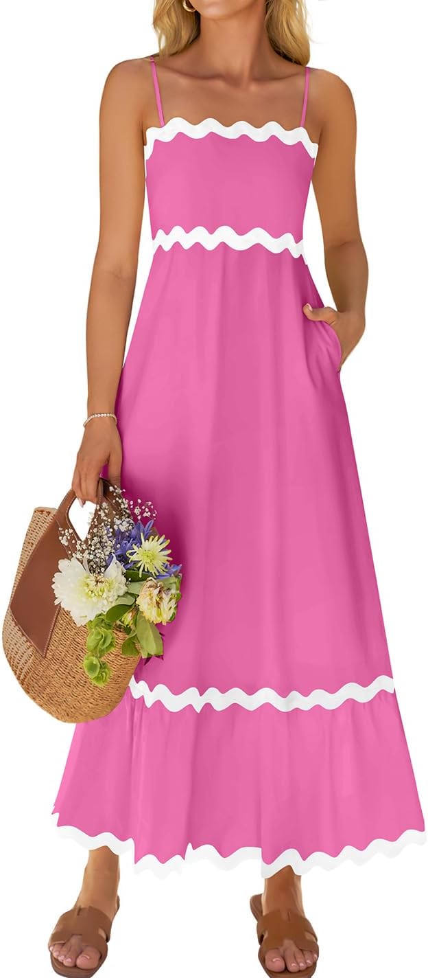 ZESICA Women's Summer Spaghetti Straps Backless Sundress