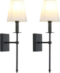 PERMO Set of 2 Black Column Wall Sconces with White Fabric Shade