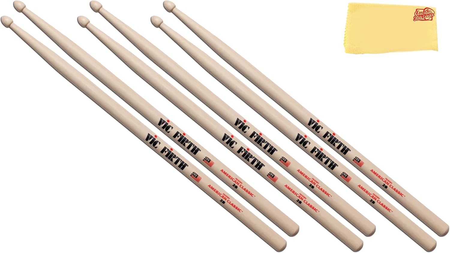 Vic Firth American Classic 2B Drumsticks Bundle for Drummers