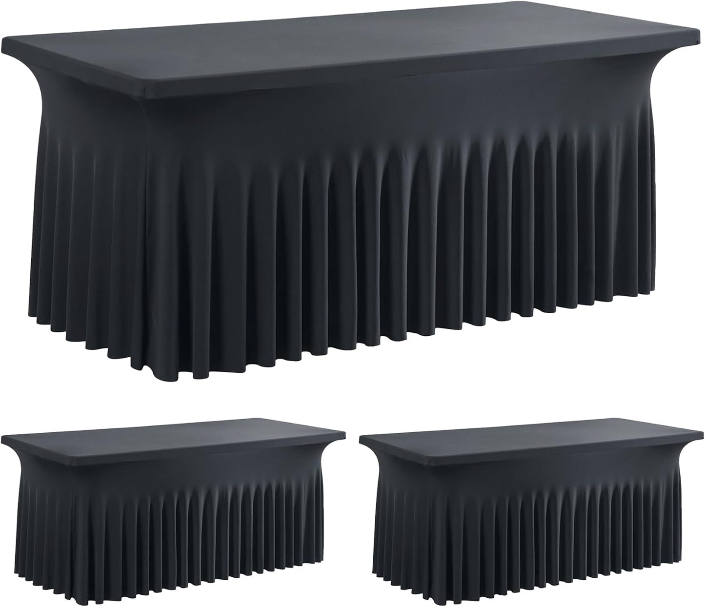 Elegant 2 Pack Black Spandex Table Covers for 6 Foot Tables