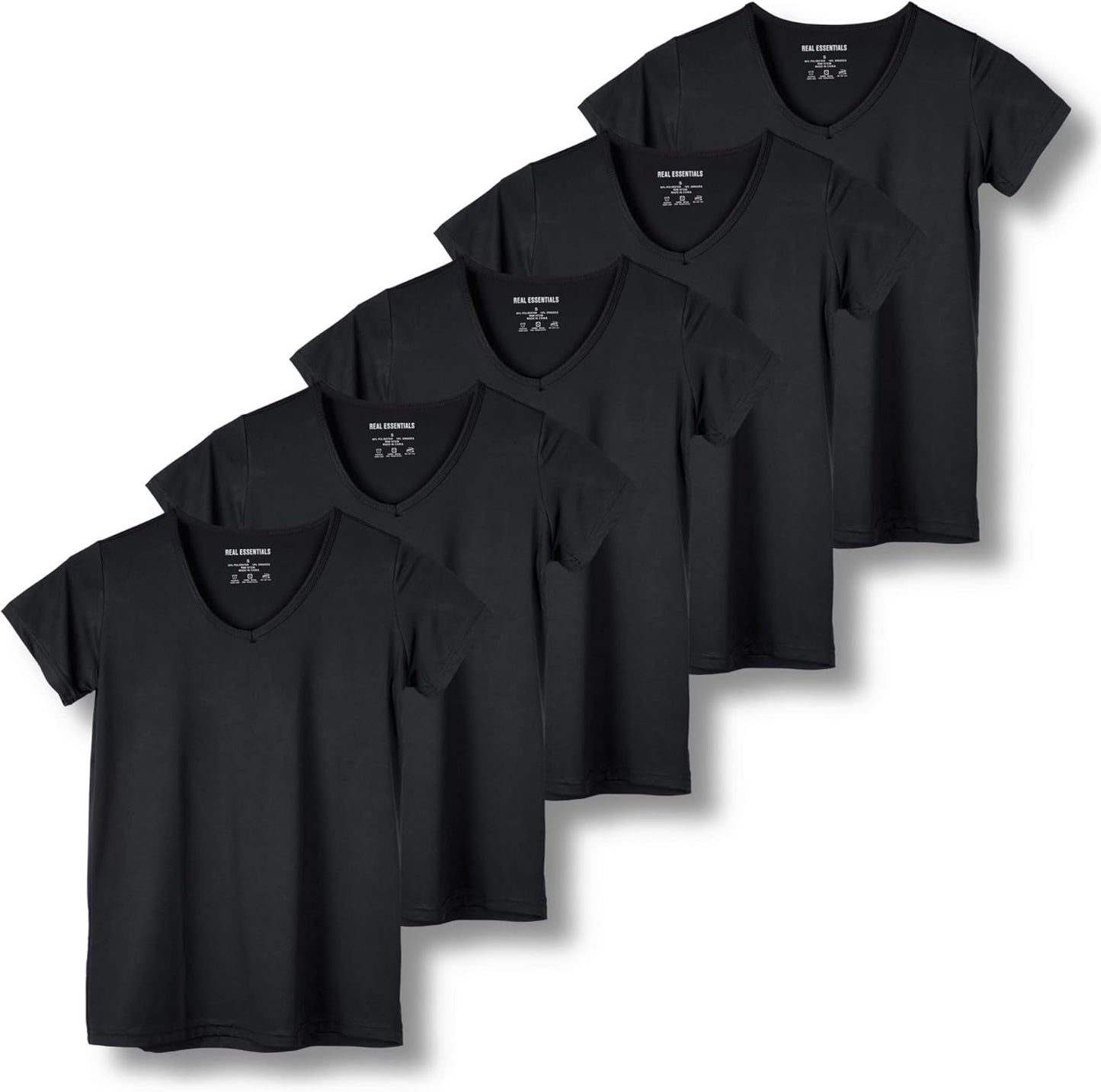 Real Essentials Women's Dry Fit V Neck Workout Tops 5 Pack