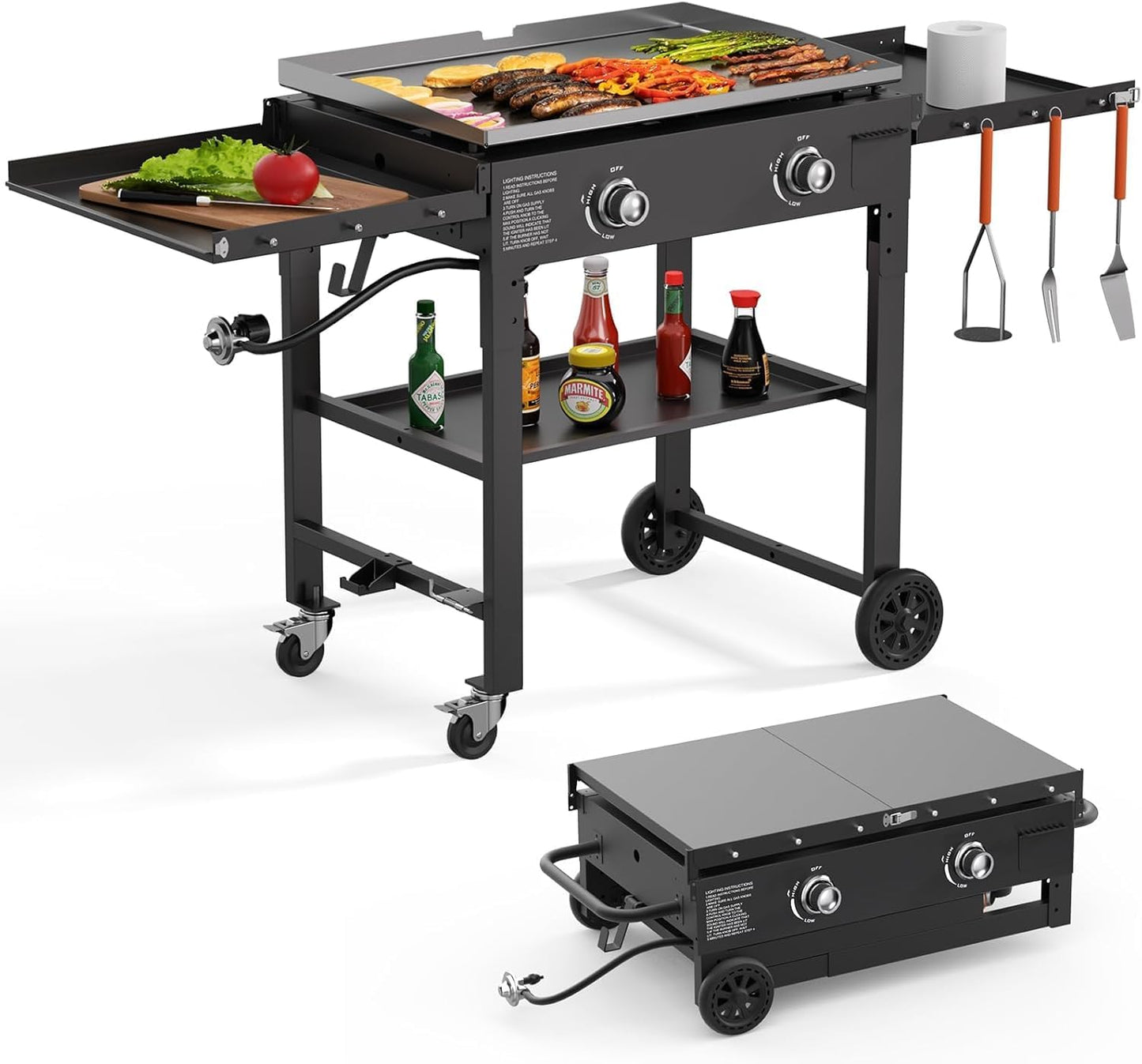 SKOK Flat Top Gas Grill - 28 Inch Portable Propane Griddle