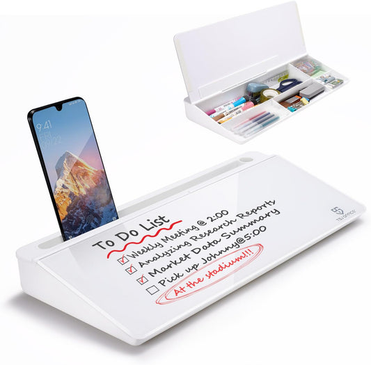 TSJ Office Glass Whiteboard - Dual Function Desk Organizer