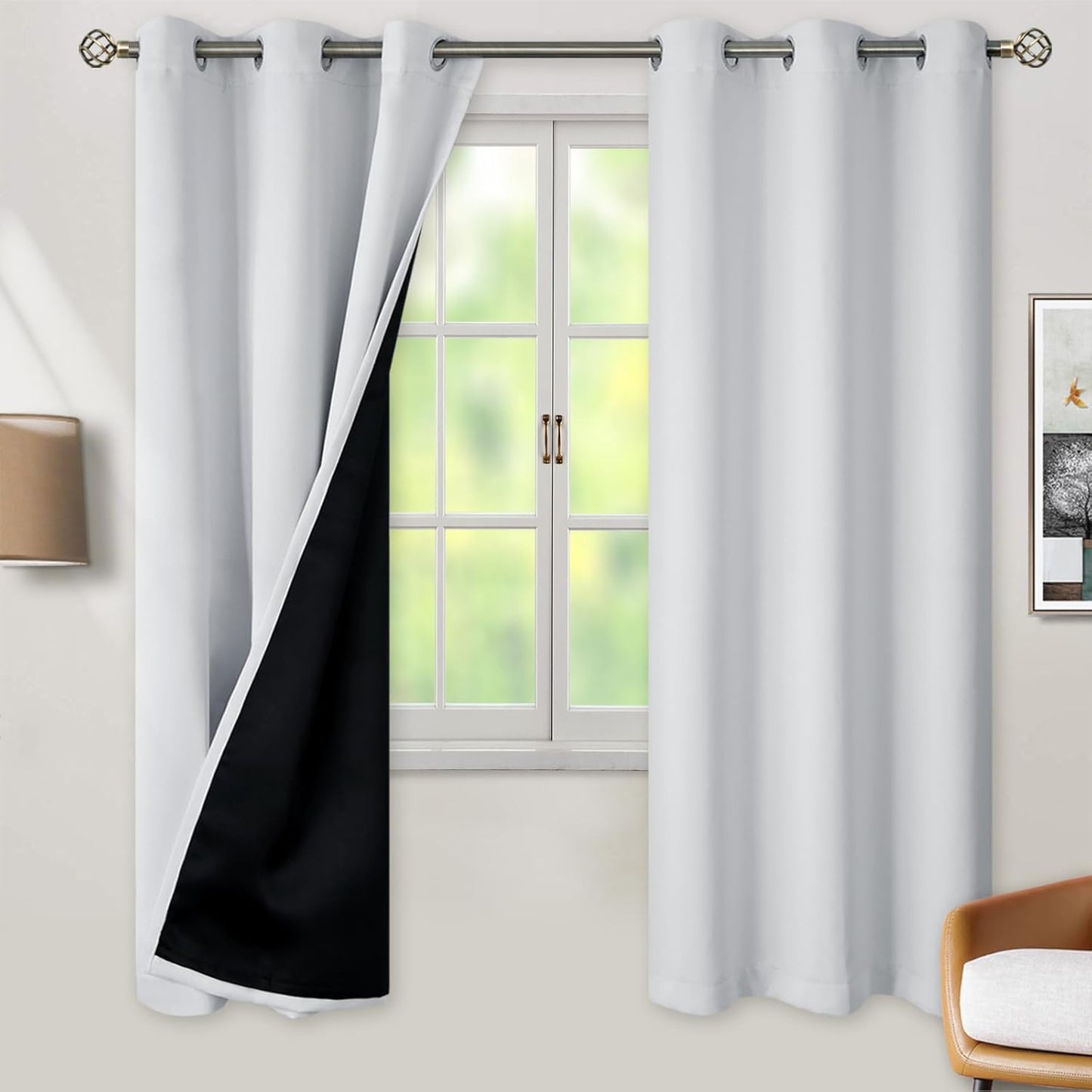 BGment Greyish White 100% Blackout Curtains for Total Darkness