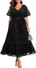 Pinup Fashion Plus Size Wrap V Neck Maxi Dress - Flowy Summer Guest