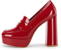 Womens Patent Leather Platform Heels Loafers - Chunky 4.5in Heel