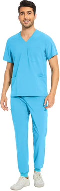 Men Scrubs Set V-Neck & Jogger Pants - Stretch 8-Pocket Workwear