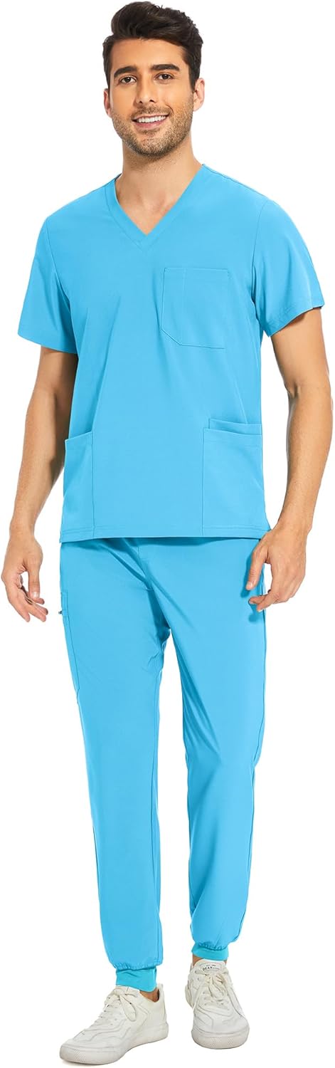 COZYFIT Men Scrubs Set with 8 Pockets and Yoga Waistband