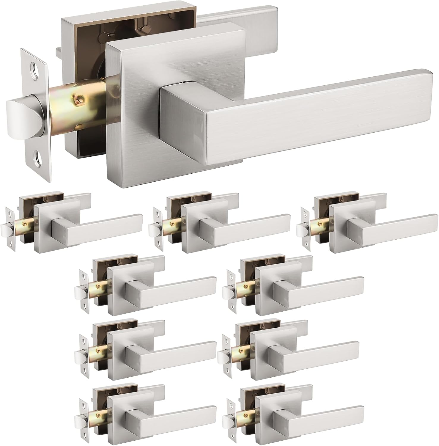 Probrico Satin Nickel Square Door Lever Lockset for Interiors