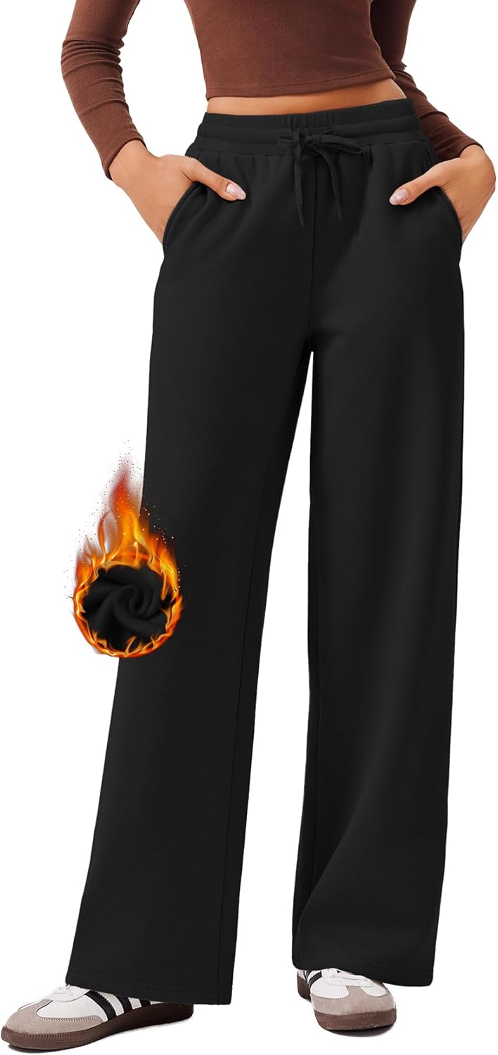 Fleece Wide Leg Sweatpants for Women - High Waisted Comfort