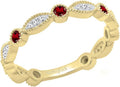 Garnet and White Diamond 7 Stone Stackable Wedding Band for Women