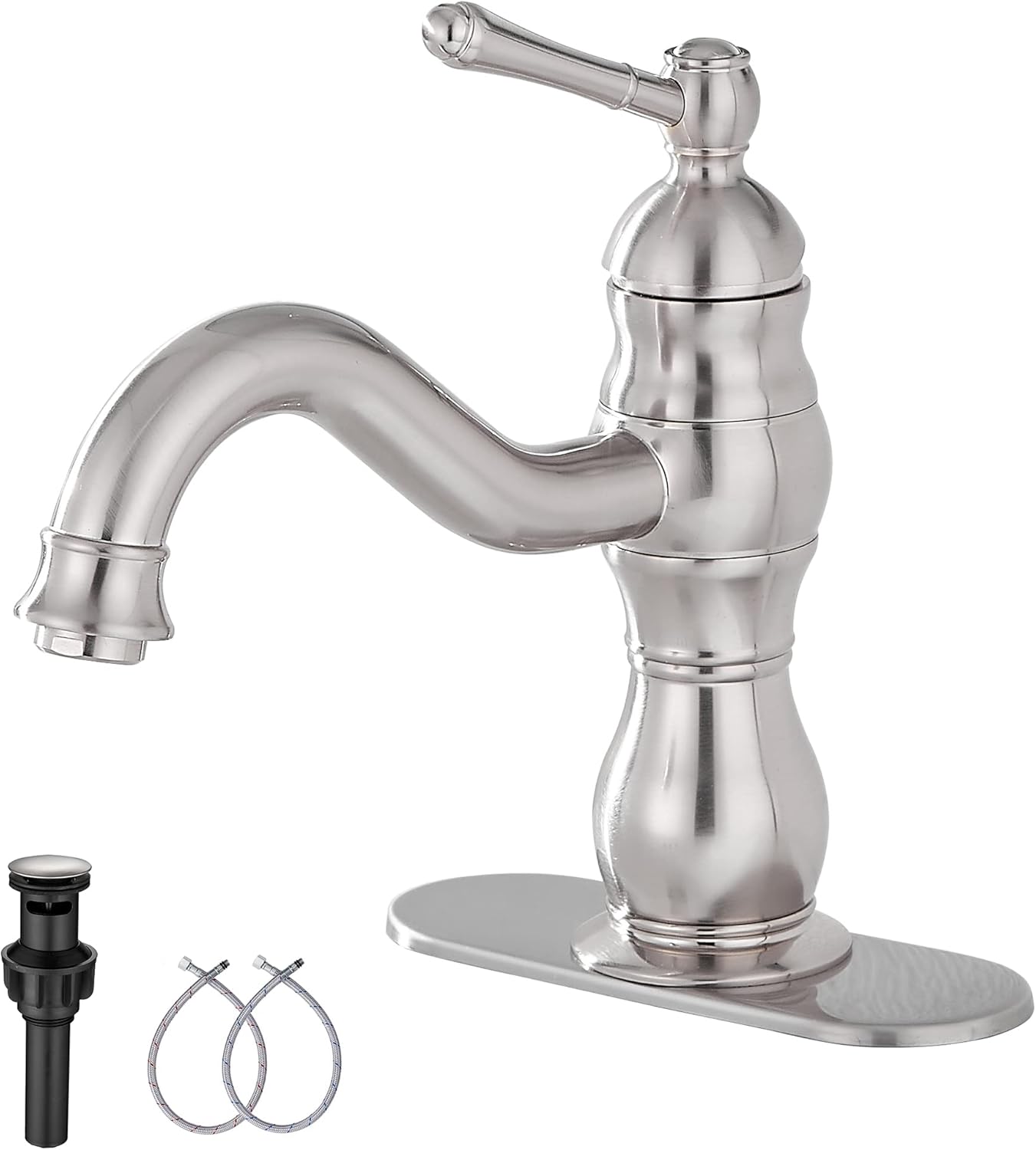 Brushed Nickel Bathroom Faucet with 360 Swivel and Drain