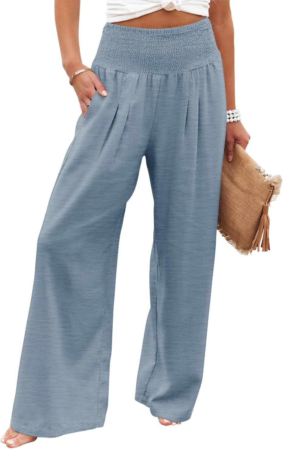 Angerella Womens Elastic High Waisted Palazzo Pants for Comfort