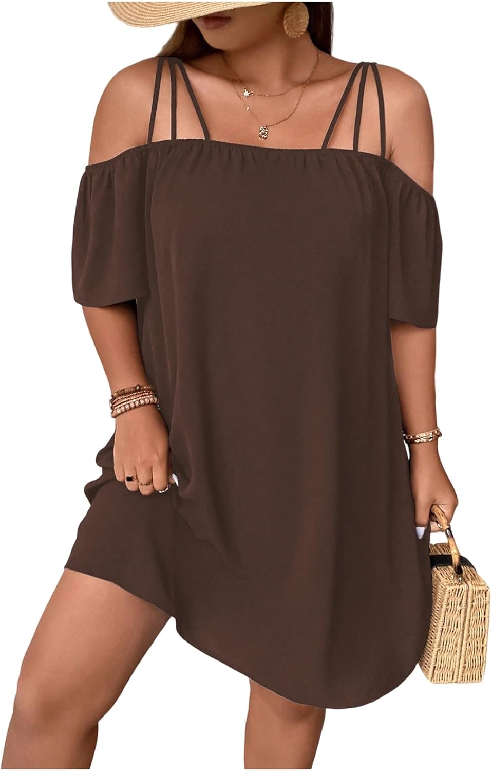 SOLY HUX Women's Plus Size Off Shoulder Short Sleeve Dress
