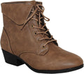 Women Foldover Lace Up Low Chunky Heel Ankle Booties - Comfortable