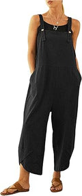Qiaomai Womens Summer Sleeveless Cotton Linen Overalls Baggy