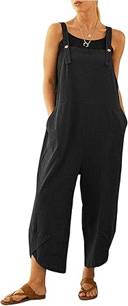 Qiaomai Womens Summer Sleeveless Cotton Linen Overalls Jumpsuit