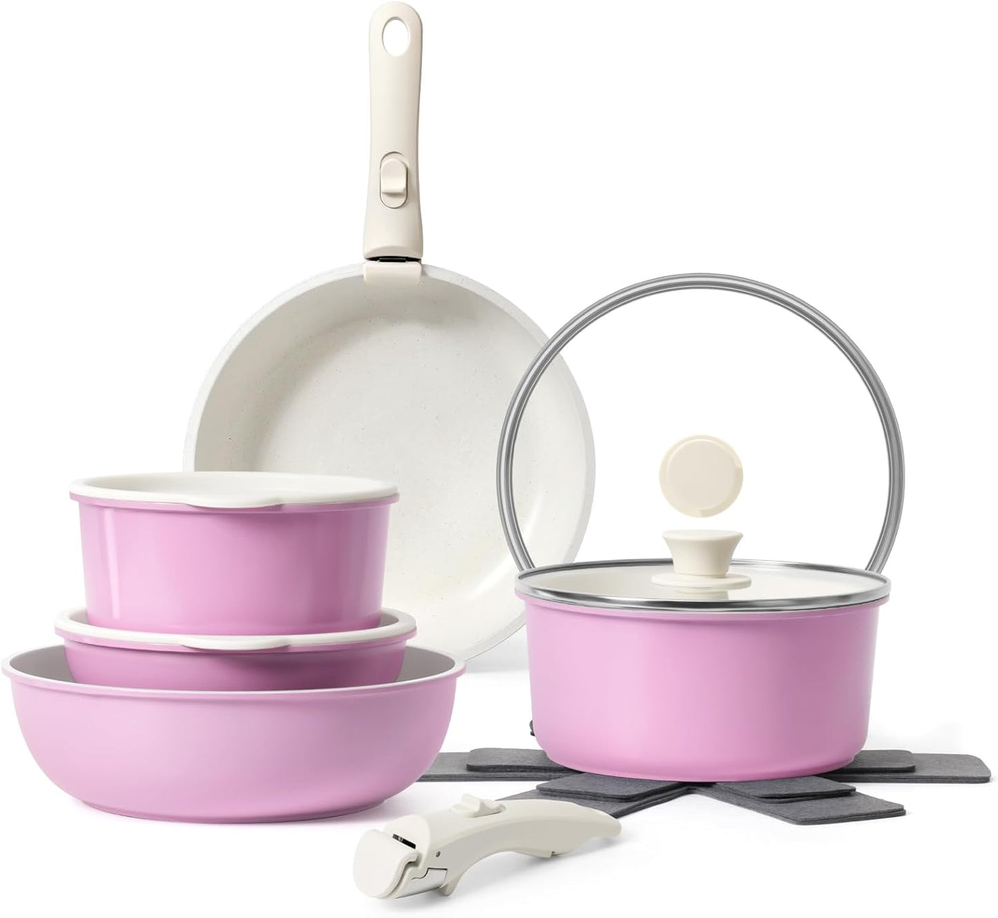 15Pcs Non Stick Pots and Pans Set with Detachable Handle