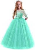 Girls Party Dress with 3/4 Sleeves and Flower Lace Design