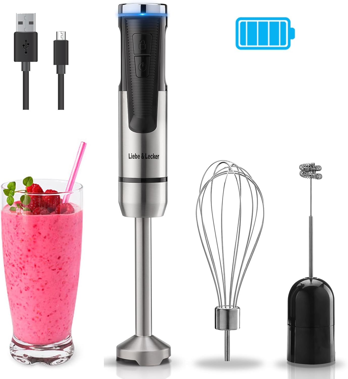 Cordless Immersion Blender for Smoothies and Soups - 3 in 1