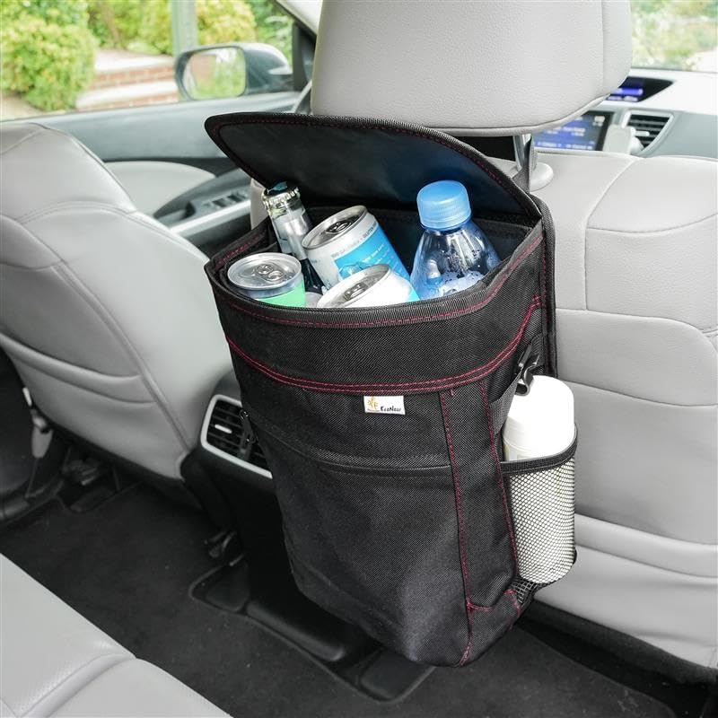 Waterproof Car Trash Can | EcoNour | Storage Pockets | Black