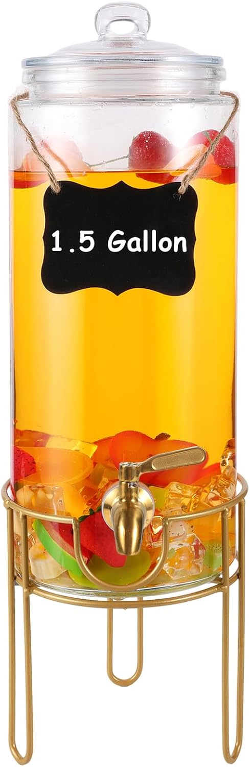 1.5 Gallon Glass Beverage Dispenser With Stand for Parties