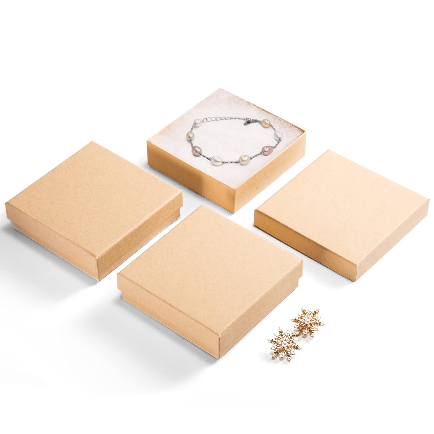 Bulk Jewelry Boxes 96PC Cotton Filled Kraft Gift Boxes 3.5in
