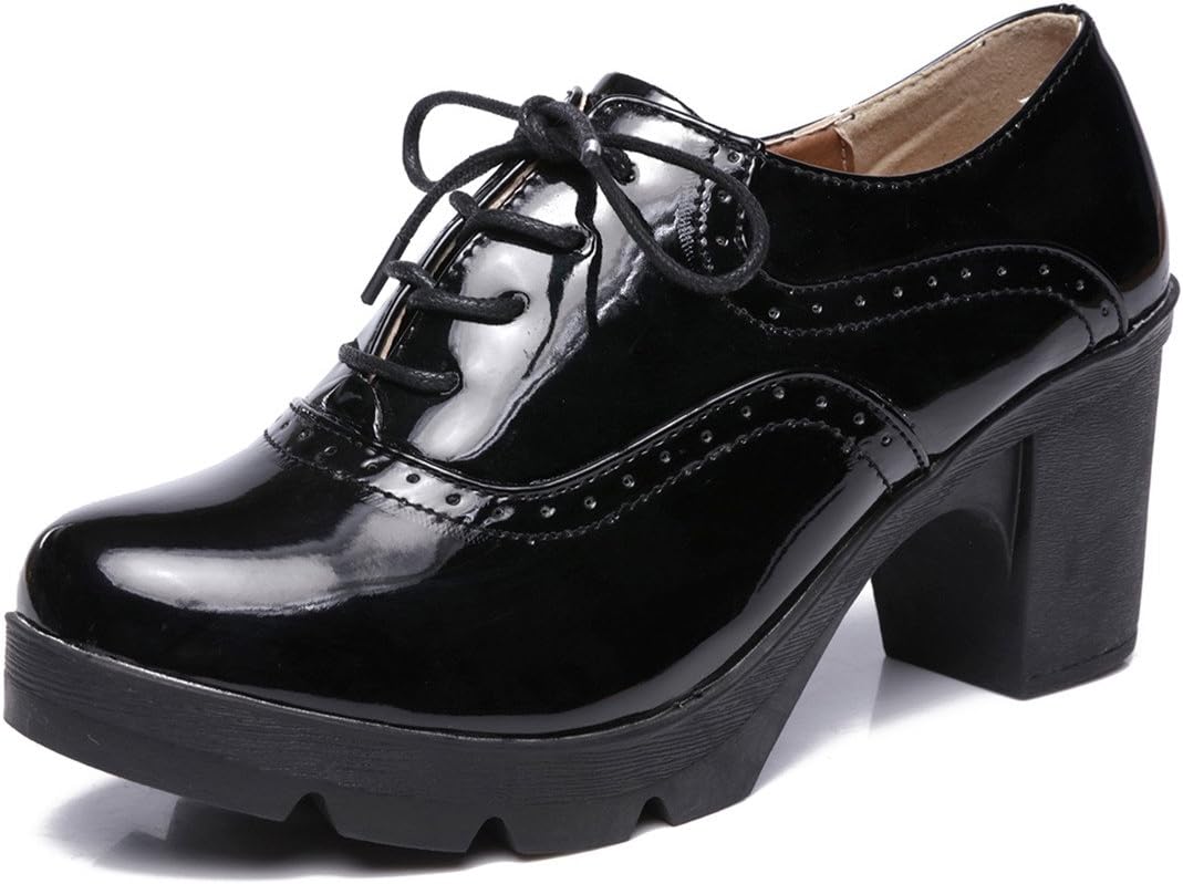 DADAWEN Women's Classic T-Strap Platform Mid-Heel Oxfords Shoes