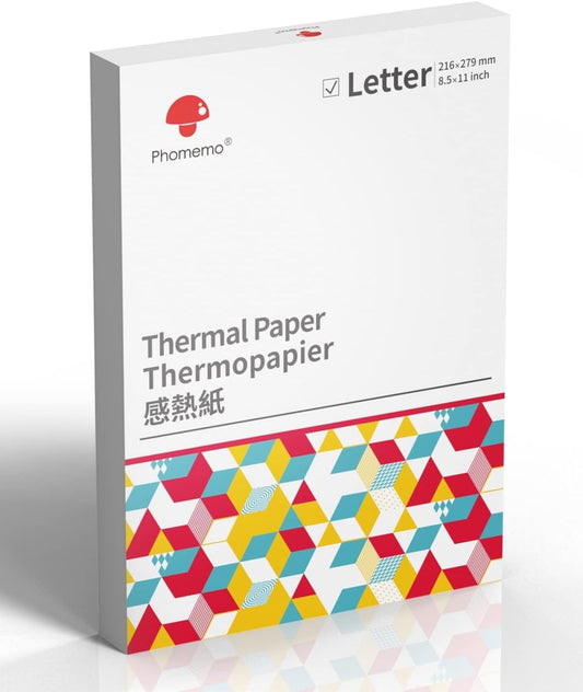 Phomemo Thermal Paper for Crisp Printing | 200 Sheets 8.5x11 | Colorwing M08F-Letter, M832, M834, MT800Q Compatible