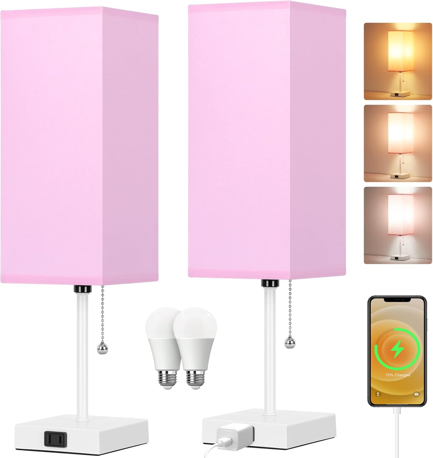 18ft' Table Lamp Set of 2 with 3 Color Modes for Bedroom