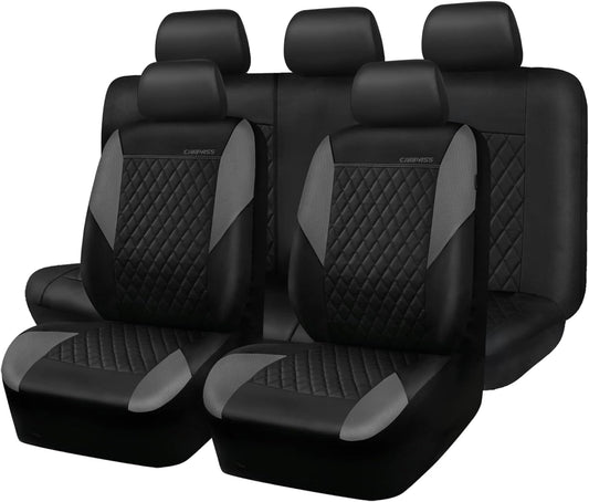 CAR PASS Quilting Leather Seat Covers Full Set for All Vehicles