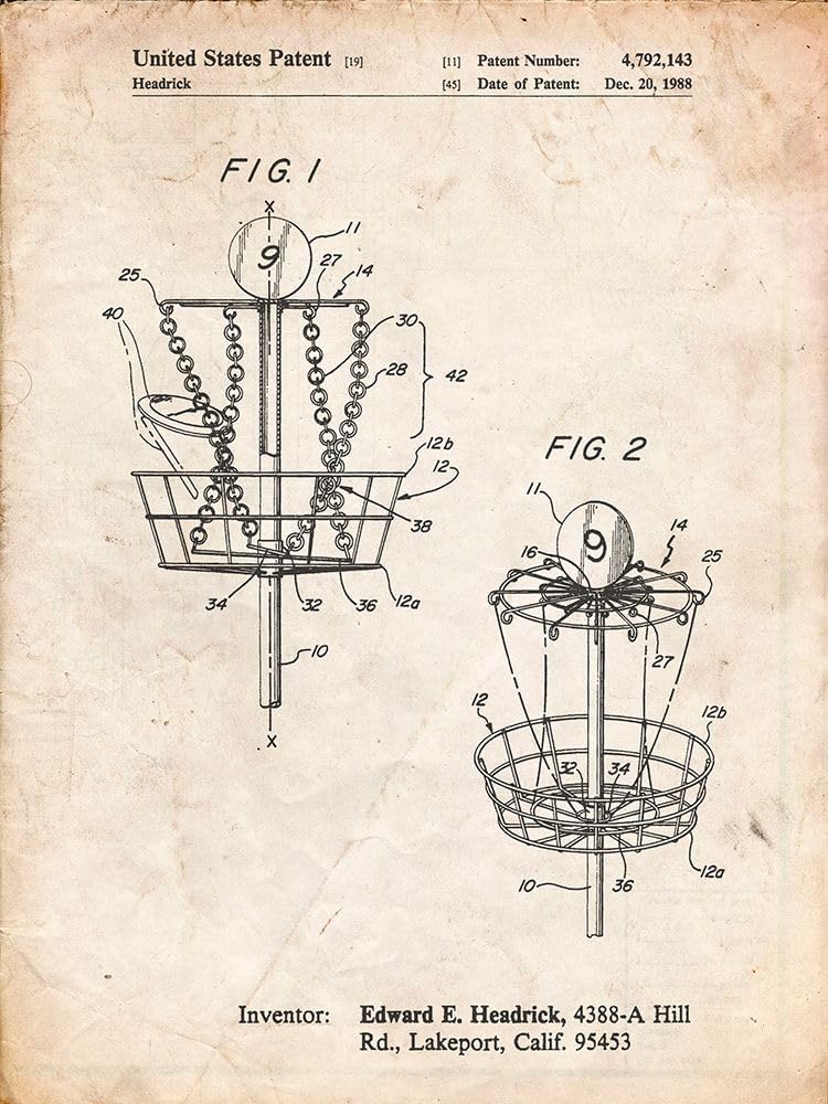 Vintage Parchment Disk Golf Basket Patent Poster - Timeless Design