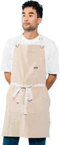 Caldo Linen Kitchen Apron for Cooking - Adjustable Bib with Pockets