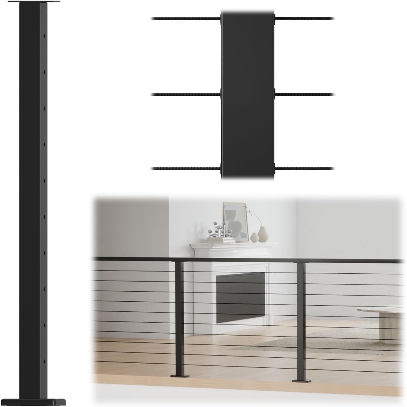 Muzata Black Cable Railing Post 36 Inch for Indoor Outdoor Use