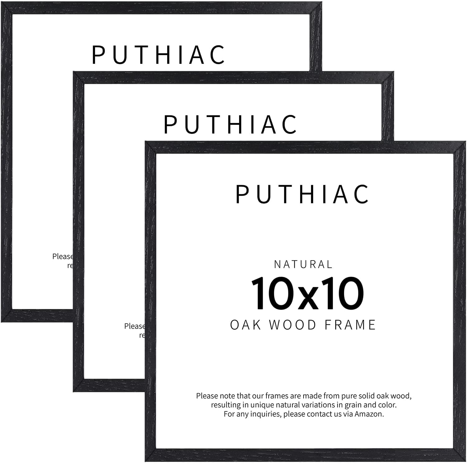 Puthiac 10x10 Black Oak Wood Picture Frame for Wall Art